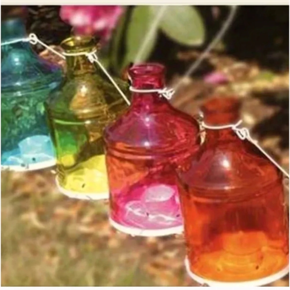 Hanging Glass Bottle Lanterns | Indoor Outdoor Tea Light Holders | Choose Color